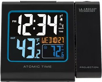 La Crosse Technology Projection Alarm Clock with Atomic Time & Indoor / Outdoor Temperature, Black