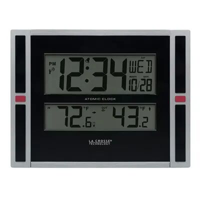 La Crosse Technology LaCrosse Technology 11-Inch WWVB Digital Clock with Temperature, Silver