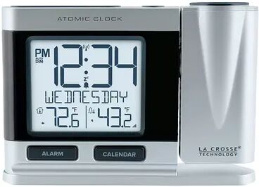 La Crosse Technology 616-12667-INT Silver Atomic Projection Clock with Temperature