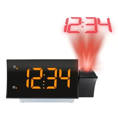 La Crosse Technology 817-83957-INT Curved LED Projection Alarm Clock with Radio & Glowing Nightlight, Black