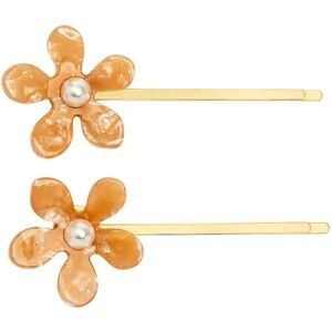 LC Lauren Conrad Gold Tone Simulated Pearl Pink Flower Bobby Pin Set