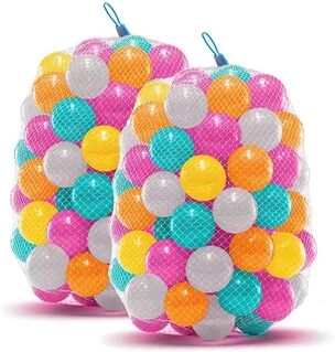 Upper Bounce Machrus 200-Pack Crush Proof Plastic Trampoline Pit Balls, Clear Pink Turquoise Orange