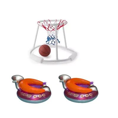 Swimline Pool Basketball Game w/ Ball & UFO Lounge Chair w/ Squirt Gun (2 Pack), Multicolor
