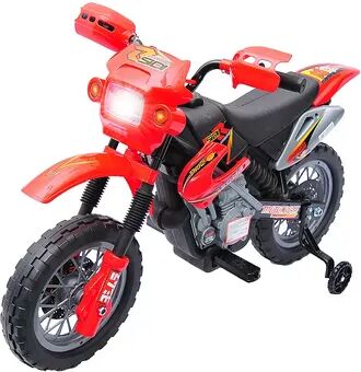 Qaba 6V Kids Motorcycle Dirt Bike Electric Battery Powered Ride On Toy Off road Street Bike with Training Wheels Red, Brt Red