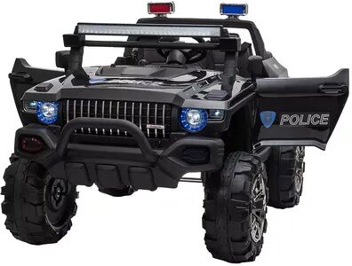 Aosom Kids Ride On Car 12V RC 2 Seater Police Truck Electric Car For Kids with Full LED Lights MP3 Parental Remote Control (Pink), Black