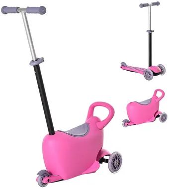 Qaba 3 in 1 Kids Scooter Sliding Walker and Push Rider with 3 Balanced Wheels Adjustable Height and Removable Storage Seat Toy Vehicle for 2 6 year