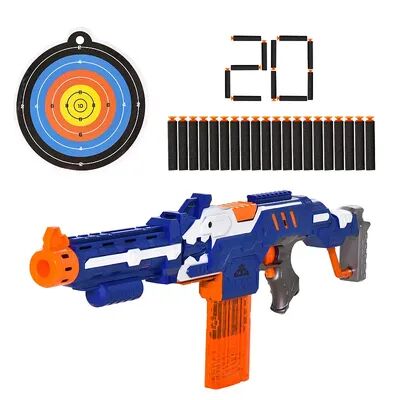Qaba Automatic Toy Gun Foam Blaster for Foam Darts with 20 Soft EVA Refill Darts Continuous Shot Magazine Shooting Target Board Shooting Game for Boys