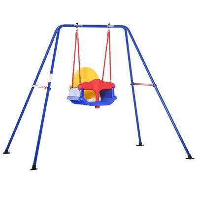 Outsunny Metal Toddler Swing Set with Baby Seat Harness Backyard Playground Outdoor Garden Playset for Kid Age 3 36 Months, Multicolor
