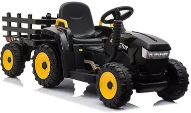 TOBBI 12V Kids Electric Battery-Powered Ride On Toy Tractor with Trailer, Black, Grey