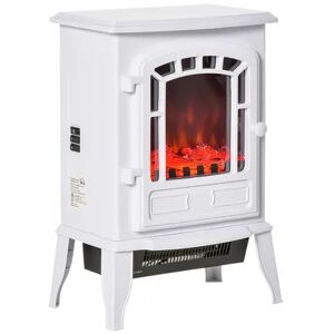 HOMCOM Free standing Electric Fireplace Stove Fireplace Heater with Realistic Flame Effect Overheat Safety Protection 750W / 1500W White