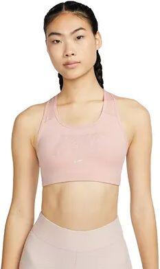 Nike Dri-FIT Swoosh Medium-Support Metallic Graphic Sports Bra, Women's, Size: XS, Dark Red