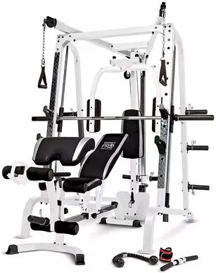 Marcy Pro Smith Cage Workout Machine Total Body Training Home Gym System, White