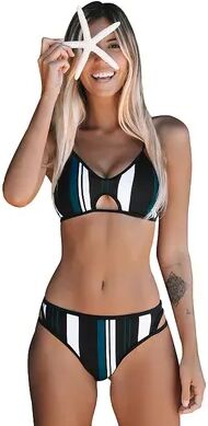 CUPSHE Women's CUPSHE Striped Cutout Top & Bottom Bikini Set, Size: Large, Multi