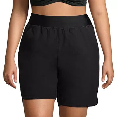 Lands' End Plus Size Lands' End Quick Dry Thigh-Minimizer With Panty Swim Long Board Shorts, Women's, Size: 18 W, Black