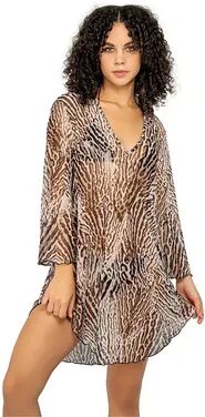 Taylor Women's Jordan Taylor Animal Print Sheer Swim Cover-Up Tunic, Size: Small, Snake Ivory