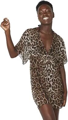 Taylor Women's Jordan Taylor Beachwear Animal Print Cover Up, Size: Small, Brown