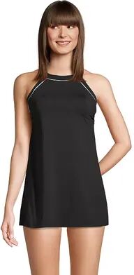 Lands' End Women's Lands' End UPF 50 High Neck One-Piece Swim Dress, Size: 8, Black