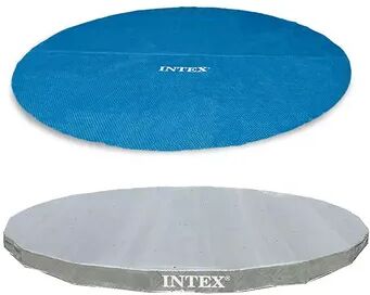 Intex 18 Foot Round Vinyl Solar Cover + 18 Foot UV Resistant Debris Cover, Brt Blue