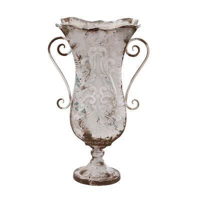 Stella & Eve Rustic Iron Urn Planter With Double Scrolled Handles, Beig/Green, Large
