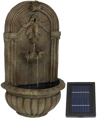 SUNNYDAZE DECOR Sunnydaze Florence Solar Outdoor Wall Fountain - Florentine Stone - 27-Inch, Beige Over