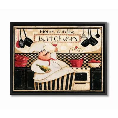 Stupell Home Decor Home is in the Kitchen with Happy Chef Illustration Framed Wall Art, Beig/Green, 24X30