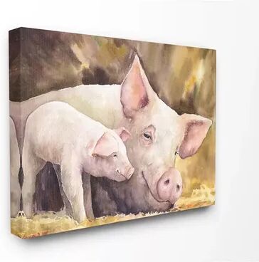 Stupell Home Decor 'Baby Pig Family Animal Watercolor Painting' Stretched Canvas Wall Art, Multicolor, 24X30