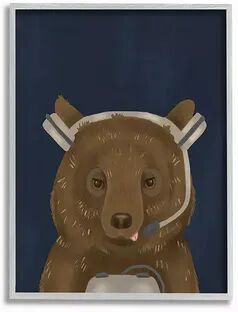 Stupell Home Decor Playful Video Game Bear Framed Wall Art, Blue, 16X20