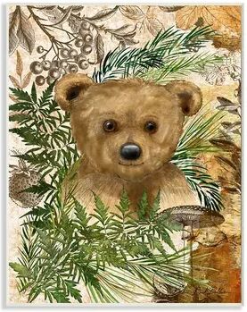 Stupell Home Decor Teddy Bear Cub Nursery Forest Animal Illustration Wall Art, Brown, 13X19