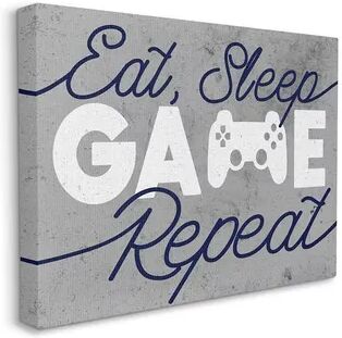 Stupell Home Decor Video Game Controller Eat Sleep Game Repeat Quote Wall Art, Grey, 30X40