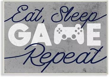 Stupell Home Decor Video Game Controller Eat Sleep Game Repeat Quote Wall Art, Grey, 13X19