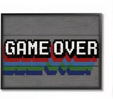 Stupell Home Decor Retro Game Over Video Game Text Wall Art, Grey, 24X30