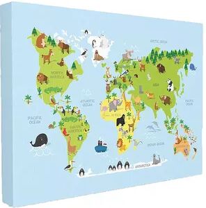 Stupell Home Decor World Map Cartoon And Colorful XXL Stretched Canvas Wall Art, Multicolor, 16X20