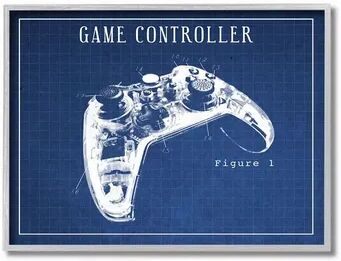 Stupell Home Decor Blueprint of Traditional Video Game Controller Figure One Wall Art, 11X14