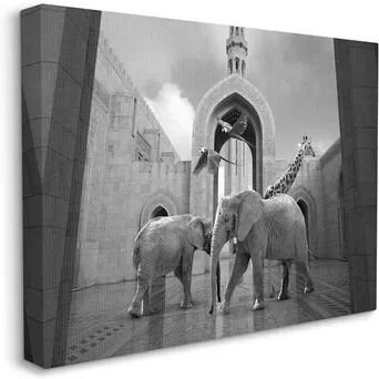 Stupell Home Decor Safari Animals In Arabesque Architecture Canvas Wall Art, White, 30X40