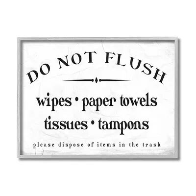 Stupell Home Decor Don't Flush Disposable Garbage Items Bathroom Sign Wall Decor, White, 16X20