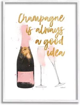 Stupell Home Decor Champagne Bottle Good Idea Framed Wall Art, Pink, 24X30