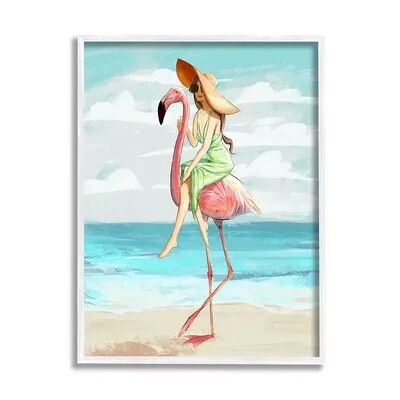 Stupell Home Decor Woman Beach Flamingo Framed Wall Art, Blue, 11X14