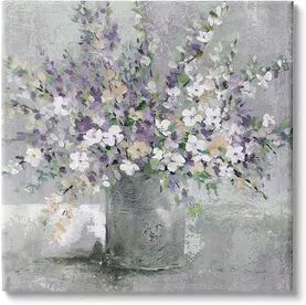 Stupell Home Decor Blossoming Aster Flower Bouquet Painting Wall Art, Grey, 24X24