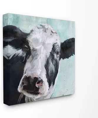 Stupell Home Decor 'Gentle Farm Cow Painting on Blue' Stretched Canvas Wall Art, Multicolor, 17X17