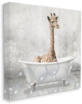 Stupell Home Decor Baby Giraffe Bath Canvas Wall Art, Grey, 24X24