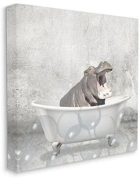 Stupell Home Decor Baby Hippo Bath Canvas Wall Art, Grey, 24X24