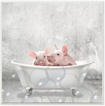 Stupell Home Decor Baby Piglets Bath Plaque Wall Art, Grey, 12X12