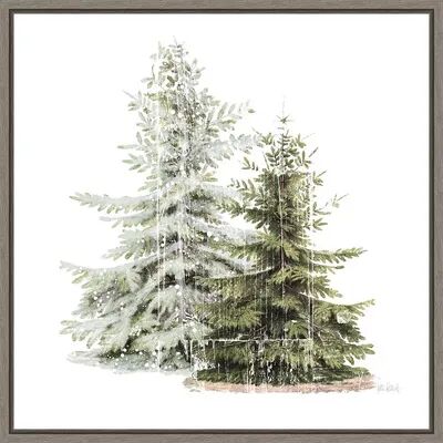 Amanti Art Vintage Wooded Holiday Trees in Snow Framed Canvas Wall Art, Grey, 16X16