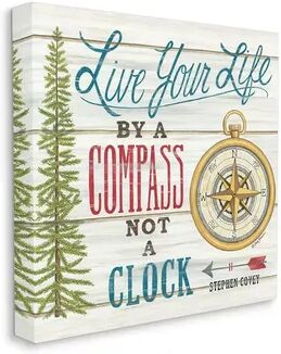 Stupell Home Decor Rustic Live Your Life by Compass Adventure Quote Wall Art, White, 24X24