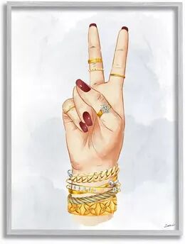 Stupell Home Decor Fashion Forward Peace Hand Sign with Golden Accessories Wall Art, White, 16X20