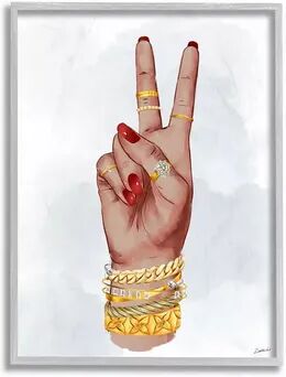 Stupell Home Decor Peace Hand Pose with Chic Fashion Accessories Wall Art, White, 16X20