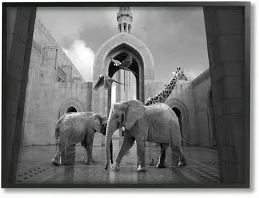 Stupell Home Decor Safari Animals In Arabesque Architecture Wall Art, White, 11X14