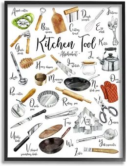 Stupell Home Decor Kitchen Tool Alphabet Framed Wall Art, Multicolor, 16X20