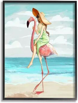 Stupell Home Decor Beach Woman Flamingo Framed Wall Art, Blue, 16X20