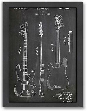 Americanflat ''Fender Bass Guitar'' Framed Wall Art, Multicolor, Medium